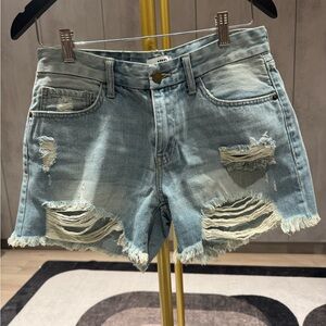 Trendy Light Blue Ripped Jean Shorts